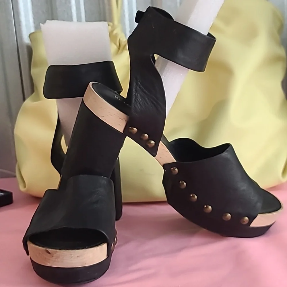 Kesli Dagger Brooklyn Frida Black Leather Platform Sandals Sz. 6
